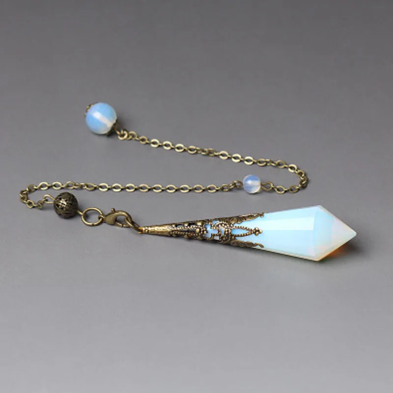 Opalite Crystal Pendulum Polished Opal Gemstone Necklace Healing Dowsing Energy Balancing Pendant Spiritual Energy Jewelry Gift