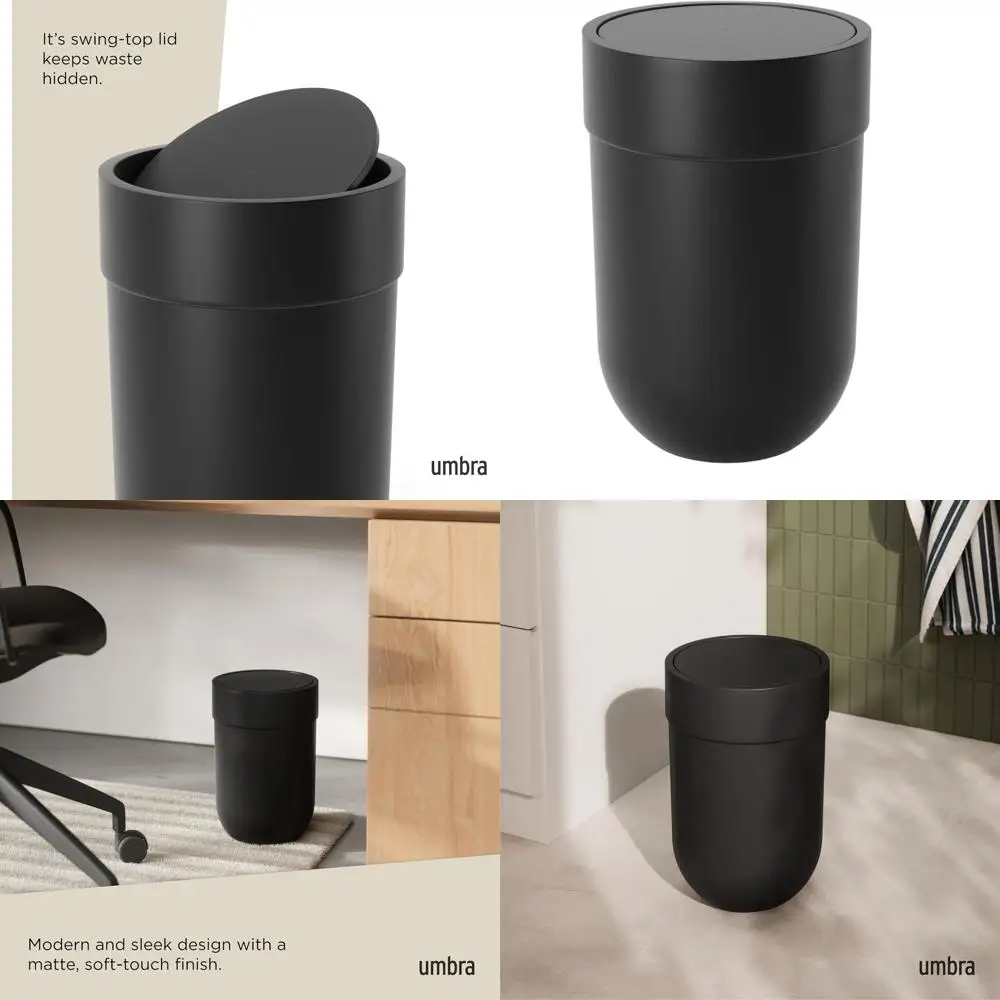 

Compact 1.6 Gallon Swing-Top Trash Can, Small Waste Bin for Bathroom or Office, Sleek Black