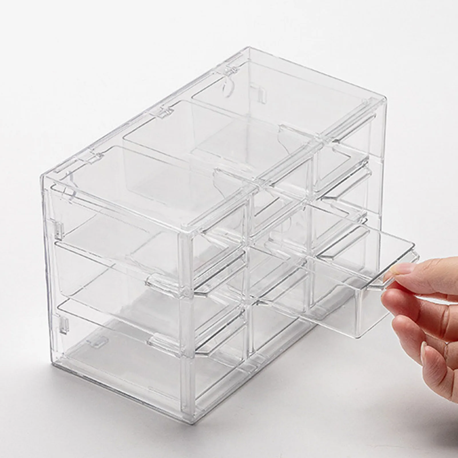ZK20 9 Grids Desktop Storage Box Drawer Space Saving Dustproof Desktop Divided Drawer Transparent