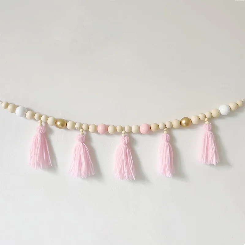 

Nordic Macaron Wooden Beads Tassel Garland Children Bedroom Nursery Living Room Wall Decoration Birthday Party Baby Shower Decor