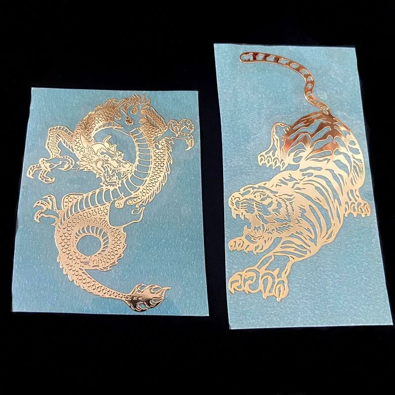 Gold and silver dragon and phoenix pattern sticker personality metal transfer sticker tiger universal decorative sticker