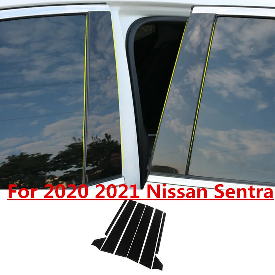 

Glossy Black Door Window Trim Pillar Posts Molding Cover For Nissan Sentra 2020 2021 Exterior Auto Replacement Parts