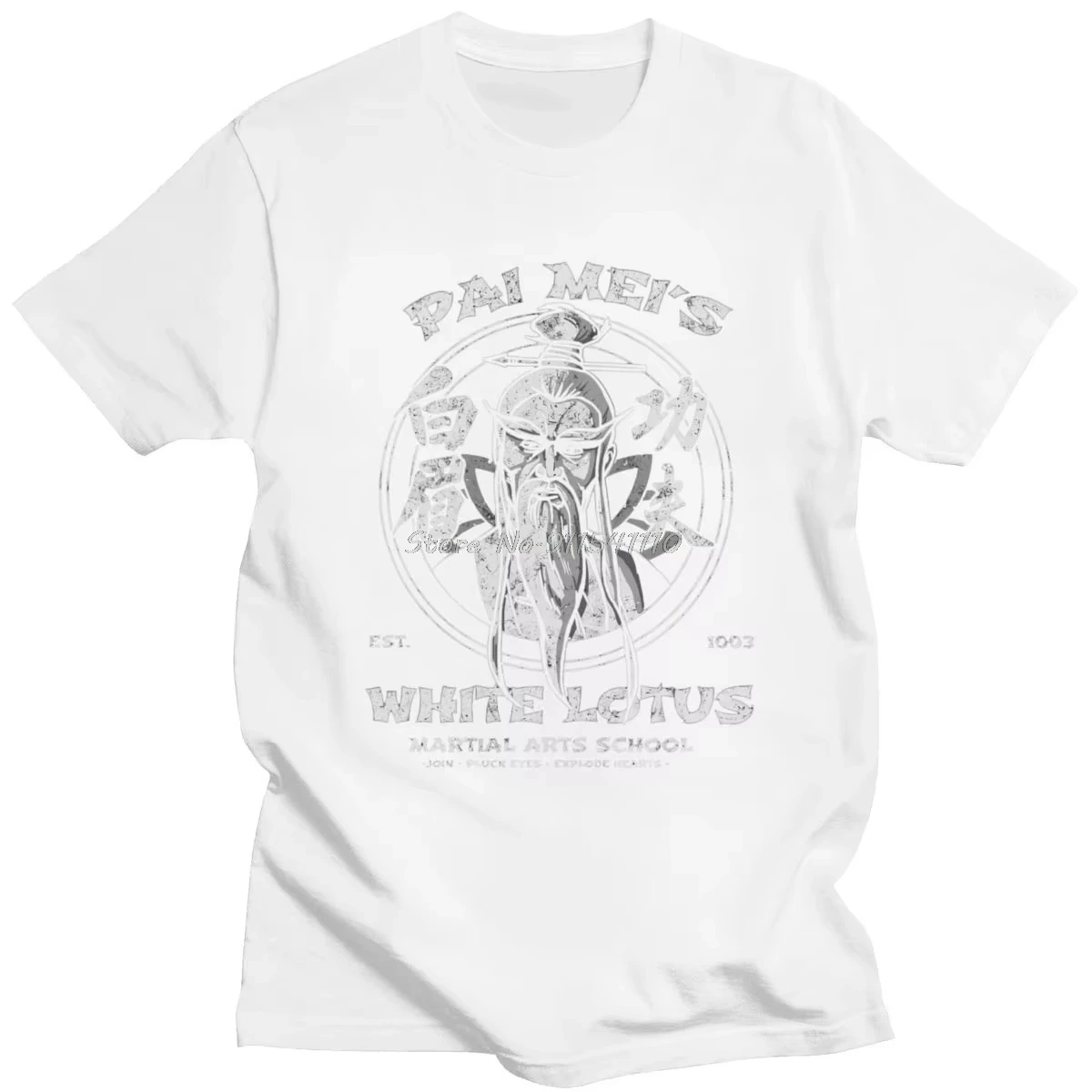 Unisex Popular TV Show Graphic T‑Shirt Vintage Kung Fu Master White Lotus Distressed Crew Neck Street Tee For Men Women