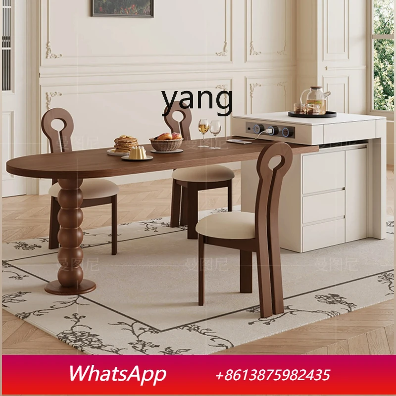 

Обеденный стол MM для небольшой квартиры, интегрированный с гостиной, с текстурой черного ореха, раздвижной, в стиле Накадзима