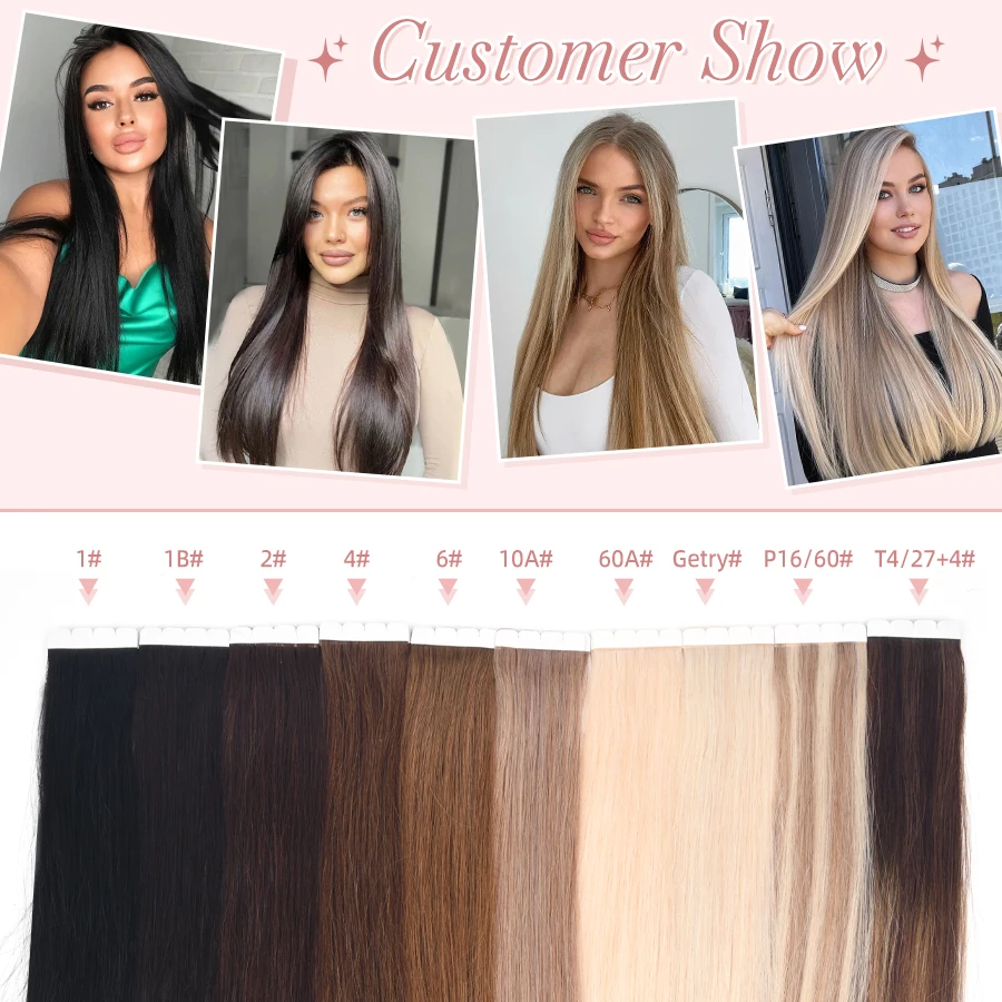 Vlasy 16pcs Mini Tape In 100% Human Hair Extensions Strap Seamless Invisible Straight Strap Real Human Hair for Women 12''-24''