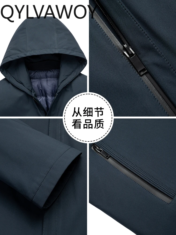 QYLVAWOY 100% Polyester Dad's Outfit Men's Hooded Down Jacket Autumn Winter Lightweight Outerwear Top doudoune пуховик LJ2529