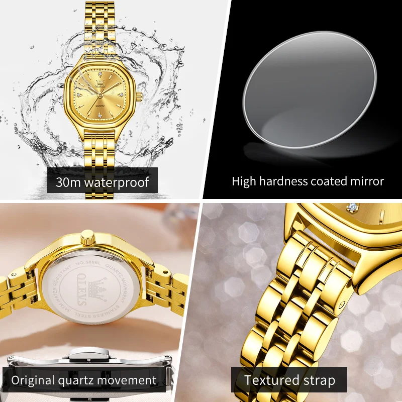 OLEVS 5888 Ladies Watches Gold Original Elegant Fashion Square Quartz Watch Waterproof Watches For Man Gifts Box Reloj