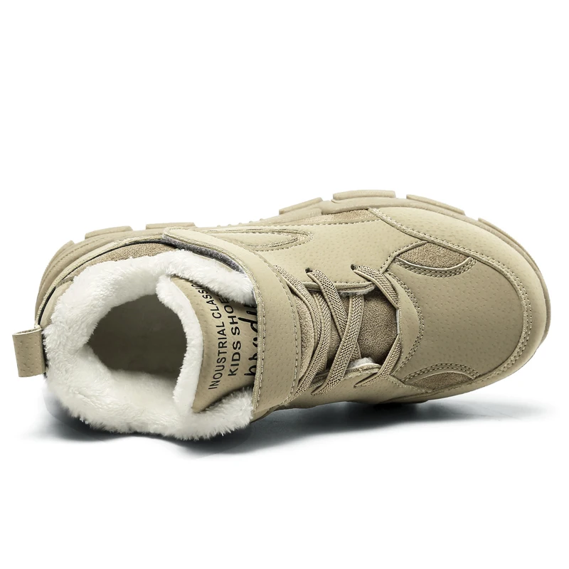 Zapatos de invierno de marca para niños, botas de nieve de cuero a prueba de agua para niños, zapatillas de felpa cálidas de moda, zapatos casuales