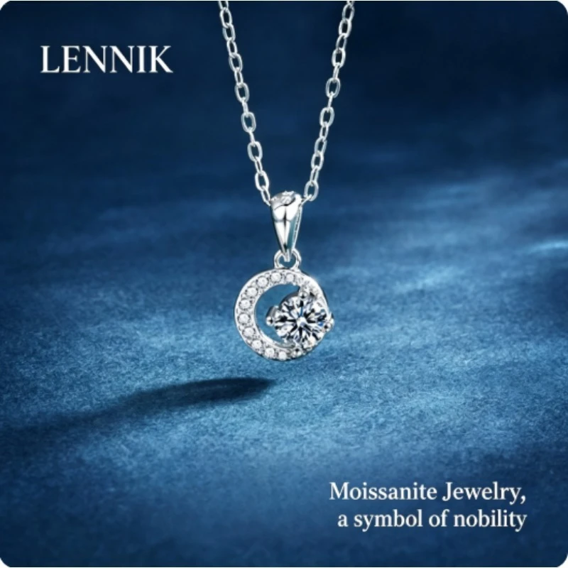 lennik-s925-sterling-silver-star-moon-necklace-women's-fashion-temperament-moissanite-pendant-collarbone-chain-jewelry