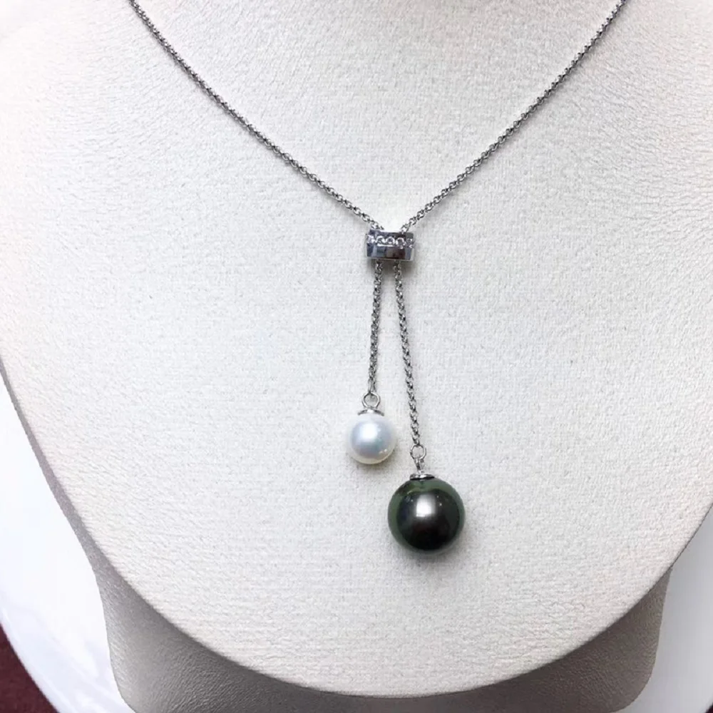 

Natural pearl AAAA7-12mm round pearl pendant 925s adjustable pull-out necklace pendant
