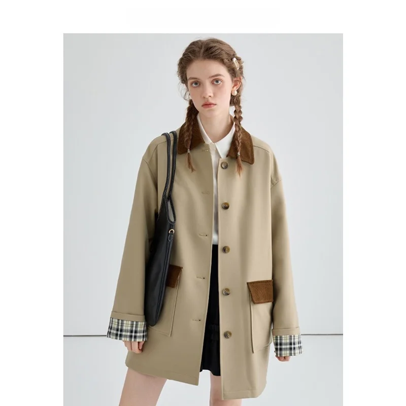 Vega Chang Women's Mid-Length Jaet 2025 Autumn New Sle Patchwork Slimming Casual Outerwear Korean Sle Straight Cut