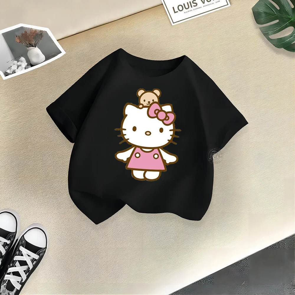 Summer Boys & Girls Fashion Kids Sports Casual Short sleeve Hello Kitty Print cartoon cotton Clothing T-shirt Summer top