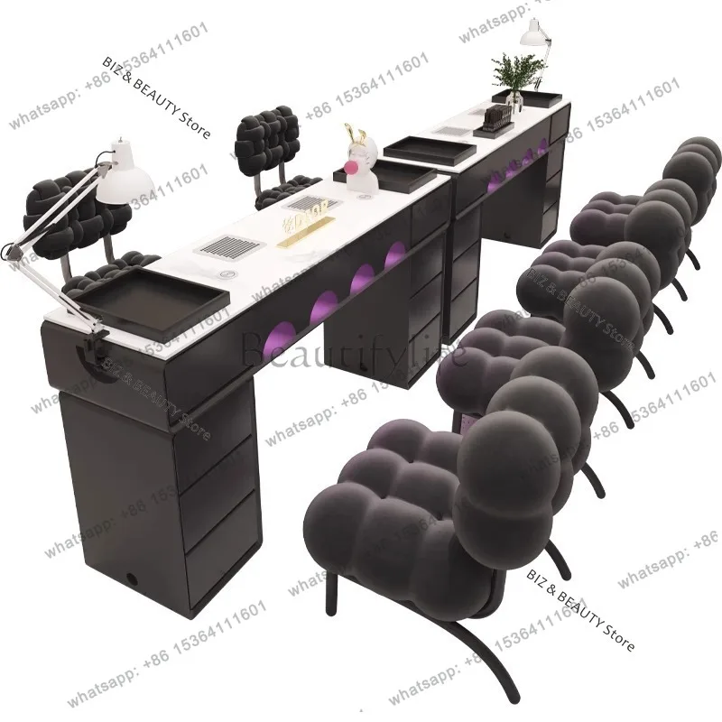 FG With Vacuum Cleaner Nail Tables High-end Multifunction Reception Desks Baking Lamp Nail Tables New Black Furniture A Mesa JTN