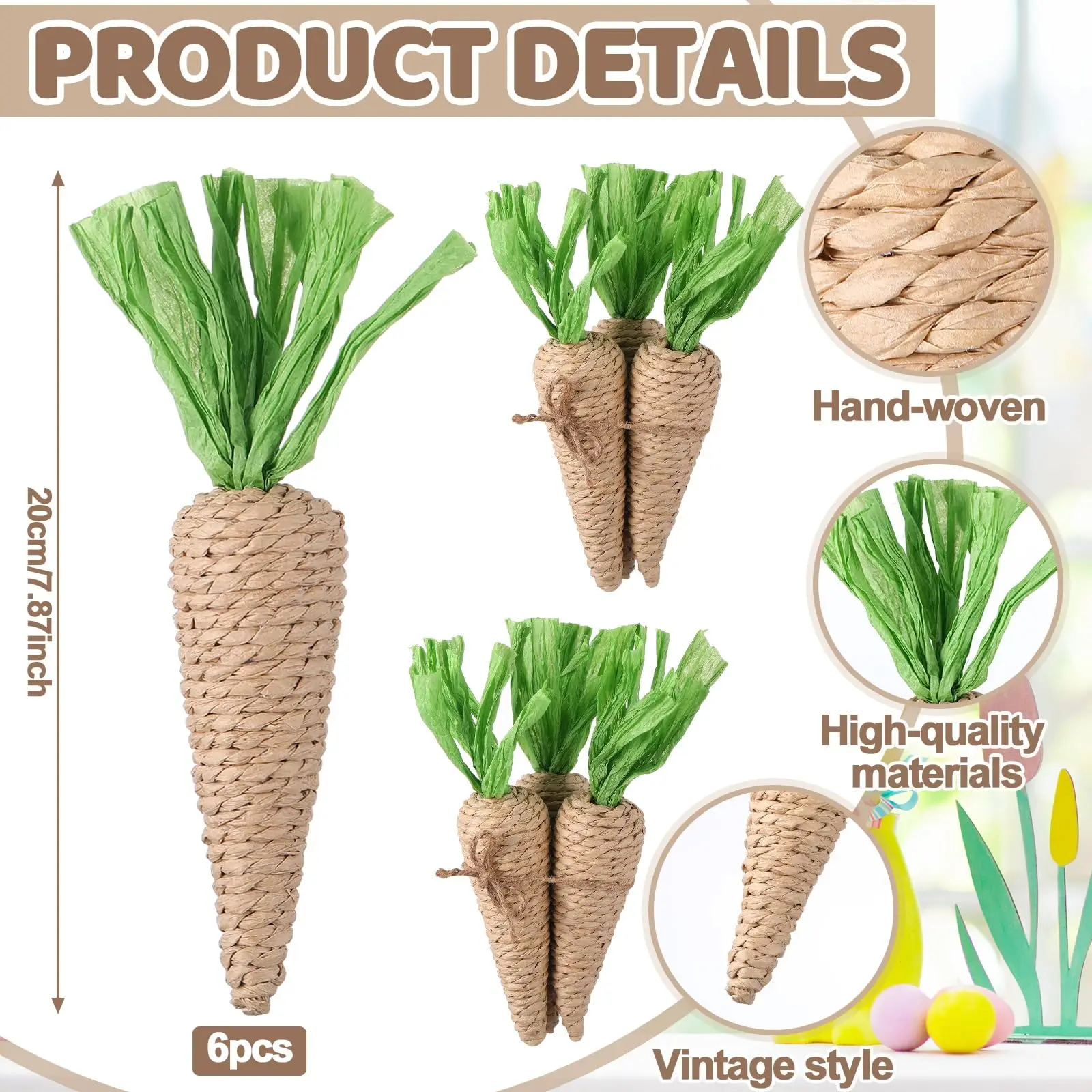 1/3/6Pcs Easter Artificial Carrots Decorations 7.8'' Fake Foam Jute Carrot for Bunny Decor Rustic Farmhouse Spring Easter Basket