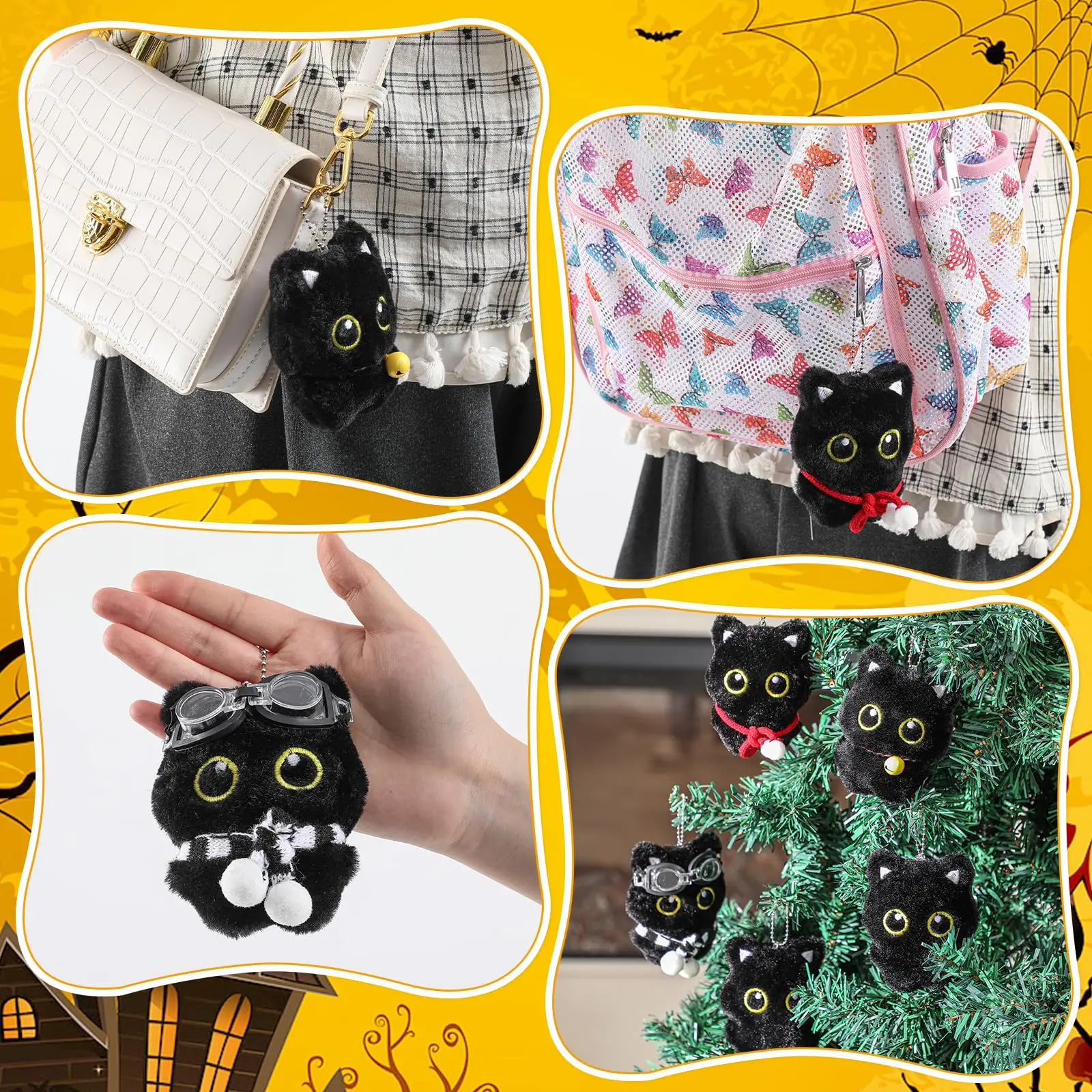 Kawaii Black Cat Plush Charm Toy Cute Doll Keychain for Handbags Backpacks Purse Keychain Accessories Charm Cat Lover Gifts