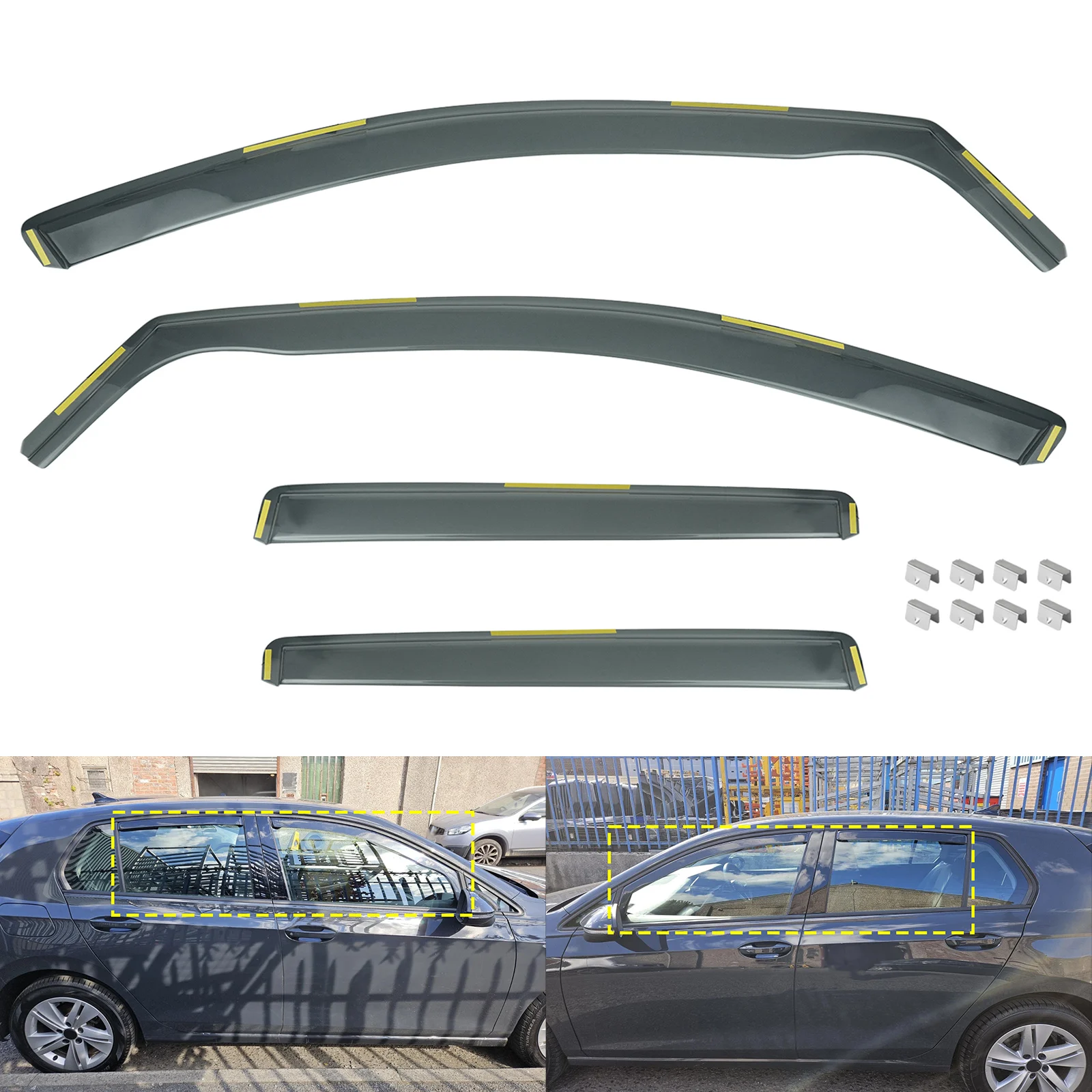 For VW Golf MK8 VIII 2020-2027 5-Door Hatchback Window Wind Rain Sun Deflectors Protector Guard Sheet Tea Translucent 4pcs/set
