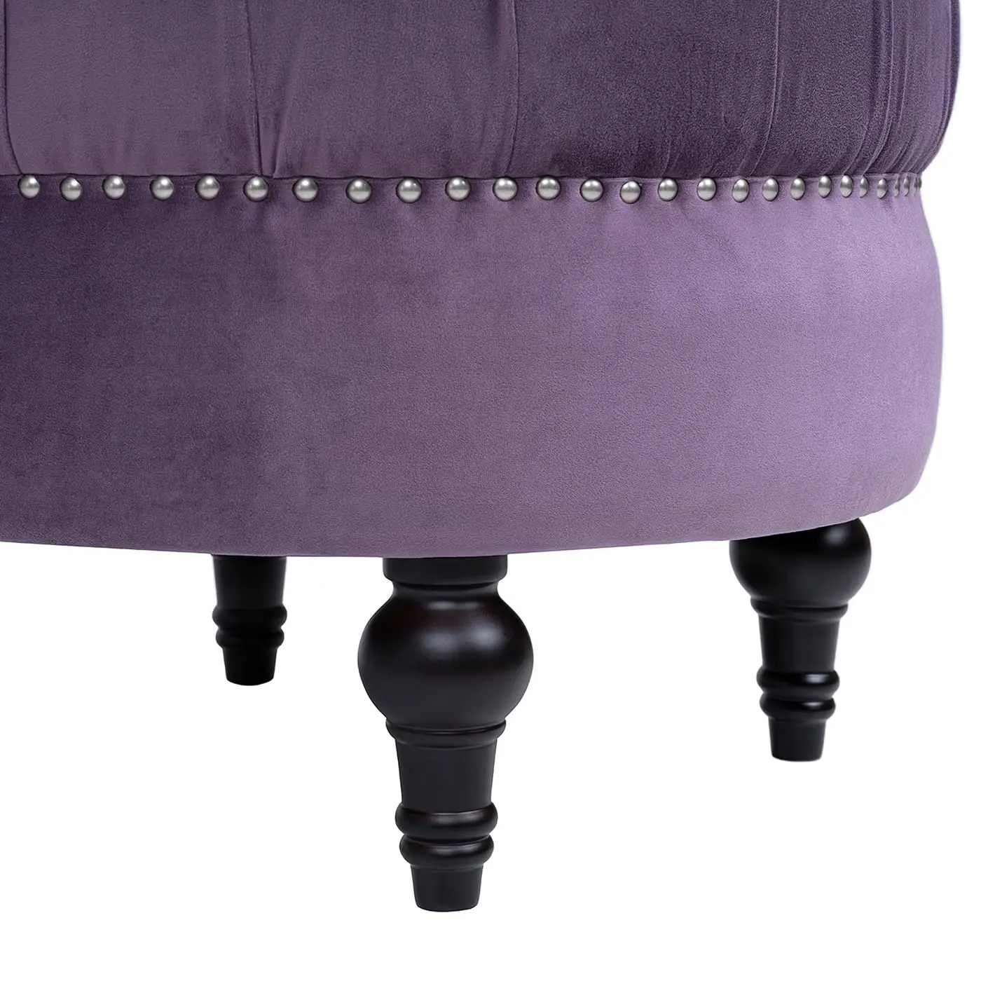 Tufted Round Ottoman Velvet Nailhead Accents Footstool Living Room Purple, Customized