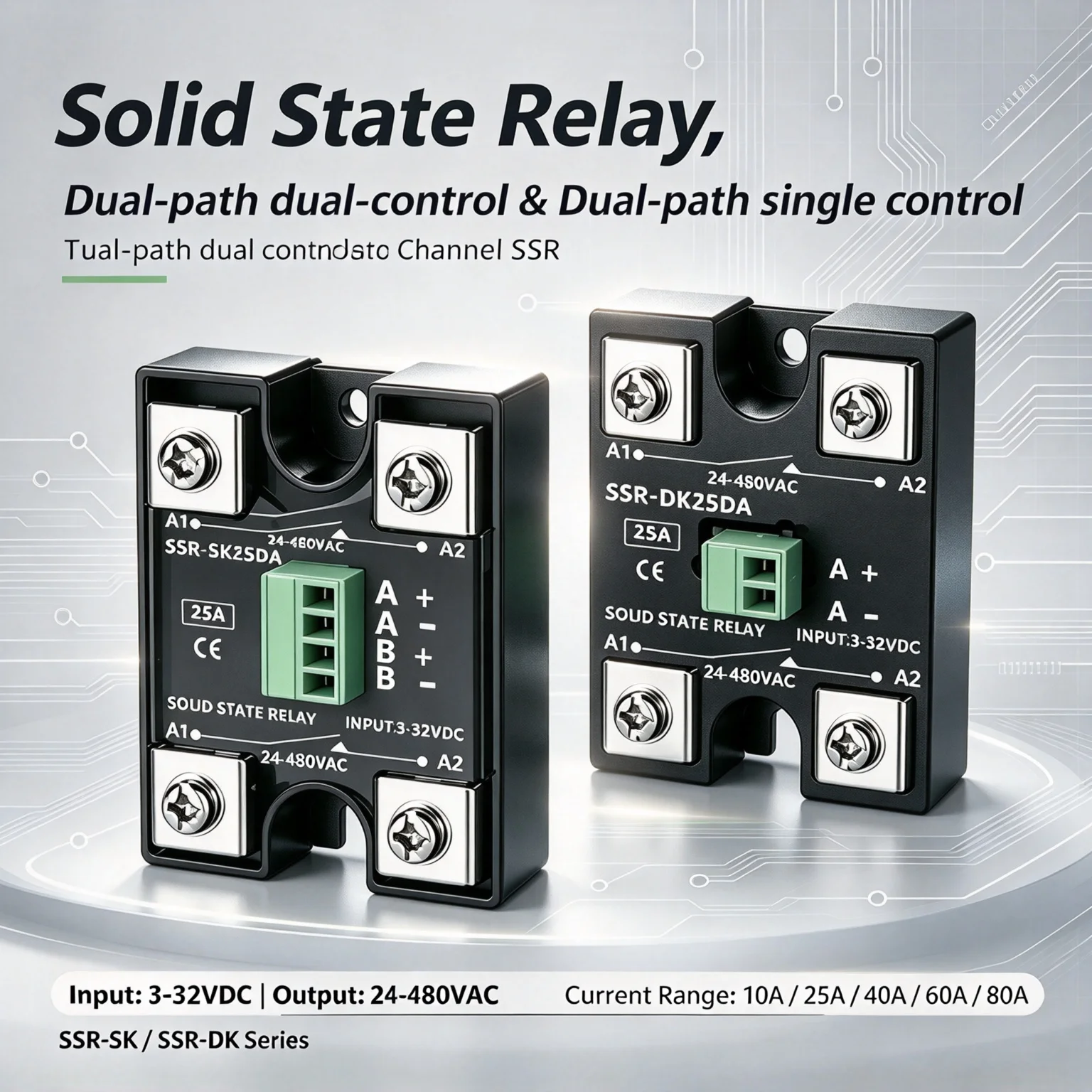 10A 25A 40A 60A 80A Dc Control Ac Dual Control Dual / Single Output Control Single Phase Solid State Relay