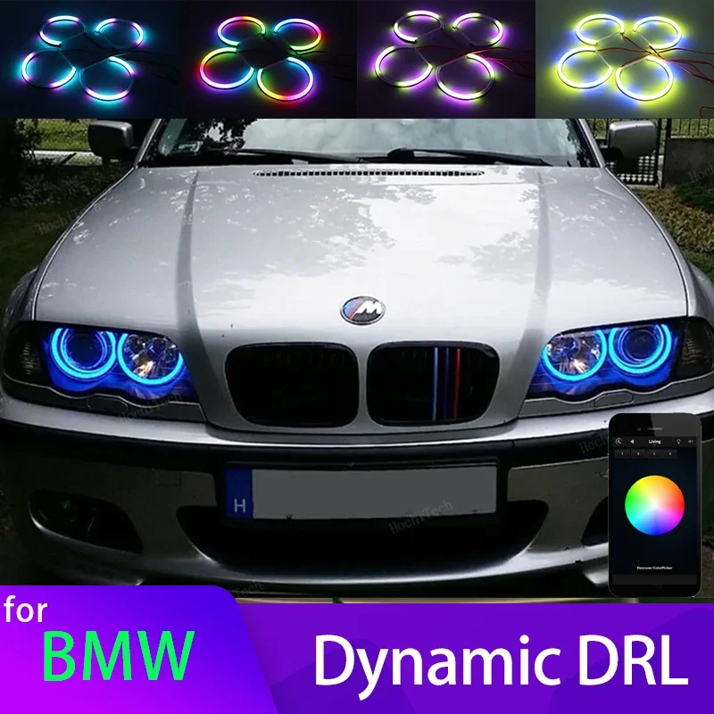 320i 323i 325i High Quality Colorful RGBW Cotton LED Angel Eyes For BMW E46 1998-2002 Revolving Dynamic Light Sequential Flowing