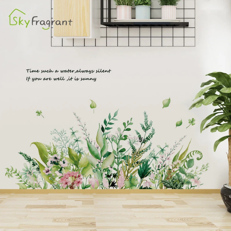 

Наклейки на стену с растениями и цветами, домашний декор для гостиной, спальни, небольшие свежие самоклеящиеся виниловые стеклянные наклейки