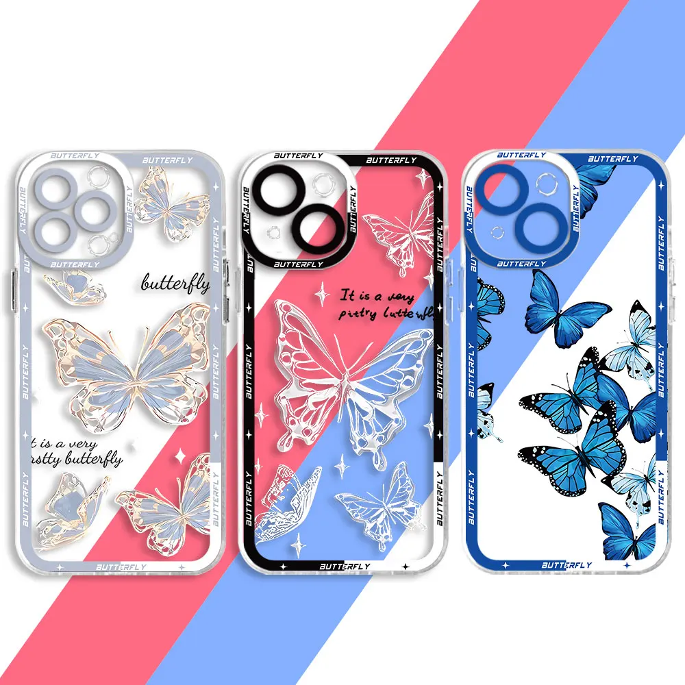 Phone Case for Motolora Moto G72 G73 G22 G52 Edge 40 5G G71 G32 Coque Back Retro Butterfly Pattern Cover Clear Silicone