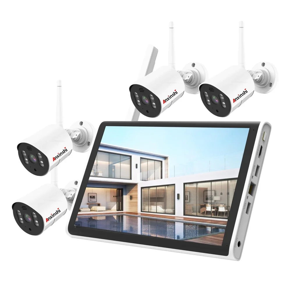 2026 Anxinshi OEM Xmeye Smart 4 Channel IP Camera 3MP Wireless NVR AI Human Detection Camera Kits With Monitor Display