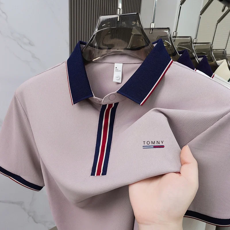 

Luxury Printed Polo Shirt Short Sleeved Men's Top Summer High-end Ice Silk Comfortable Breathable Casual Business Polo Shirts