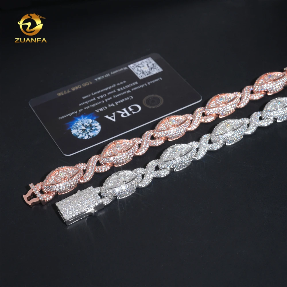 High Quality Infinity Cuban Link Bracelet Iced Out 925 Sterling Silver Eye Hip Hop Pass Diamond Test Moissanite Diamond Bracelet