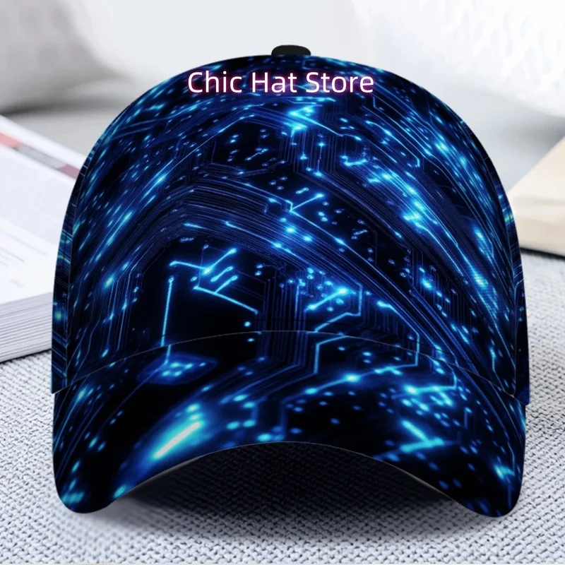 1pc Tech-Themed Digital Circuit Print Baseball Cap - Adjustable Duckbill Hat with Full-Print Circuit Board Design, Lightweight f