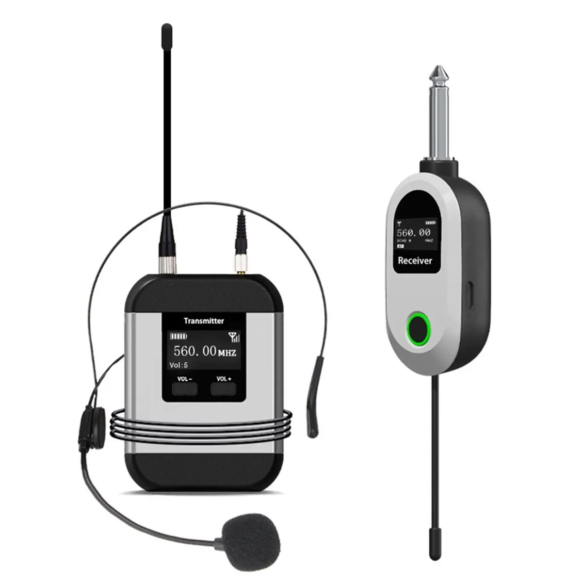 UHF Wireless Microphone System Dual Head Wearable and Lavalier Microphone for Events, Speeches & Recording B