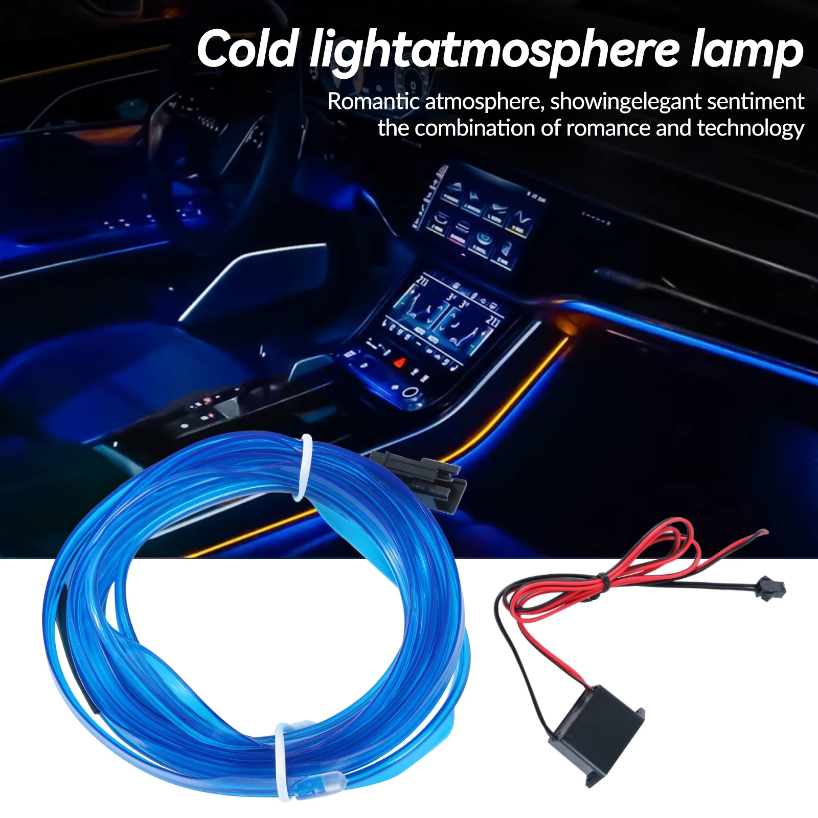 LED Glow Blue Wire Neon String Strip Light Car Interior Atmosphere Ambient Rope Tube Powered Automotive Car Interior Decoration