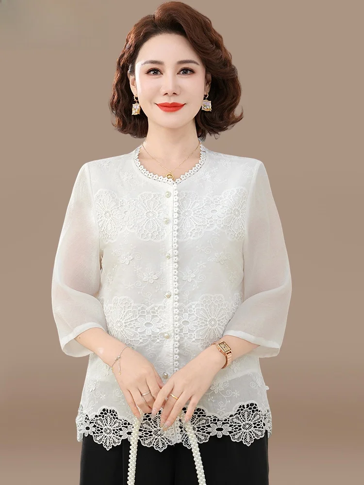 

Ele Mom Summer Outfit Set Midi irt Chiffon Women over 50 Spring Summer irt Quali Top Korean Sle Loose Fit Cardigan