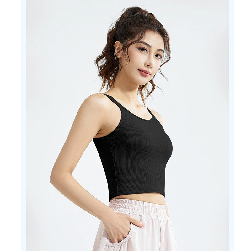 2026 New Fashion Striped Yoga Vest Hot Sale Women Stretchy Breathable Sports Vest U-Shaped Racerback High Impact Sports Top