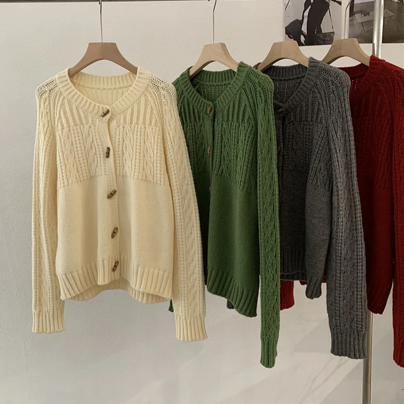 سترة صوفية محبوكة من Thiened سترة دائرية Ne ort كاجوال Sle للسيدات للخريف والشتاء كاجوال مطبوعة بالرياح طويلة...