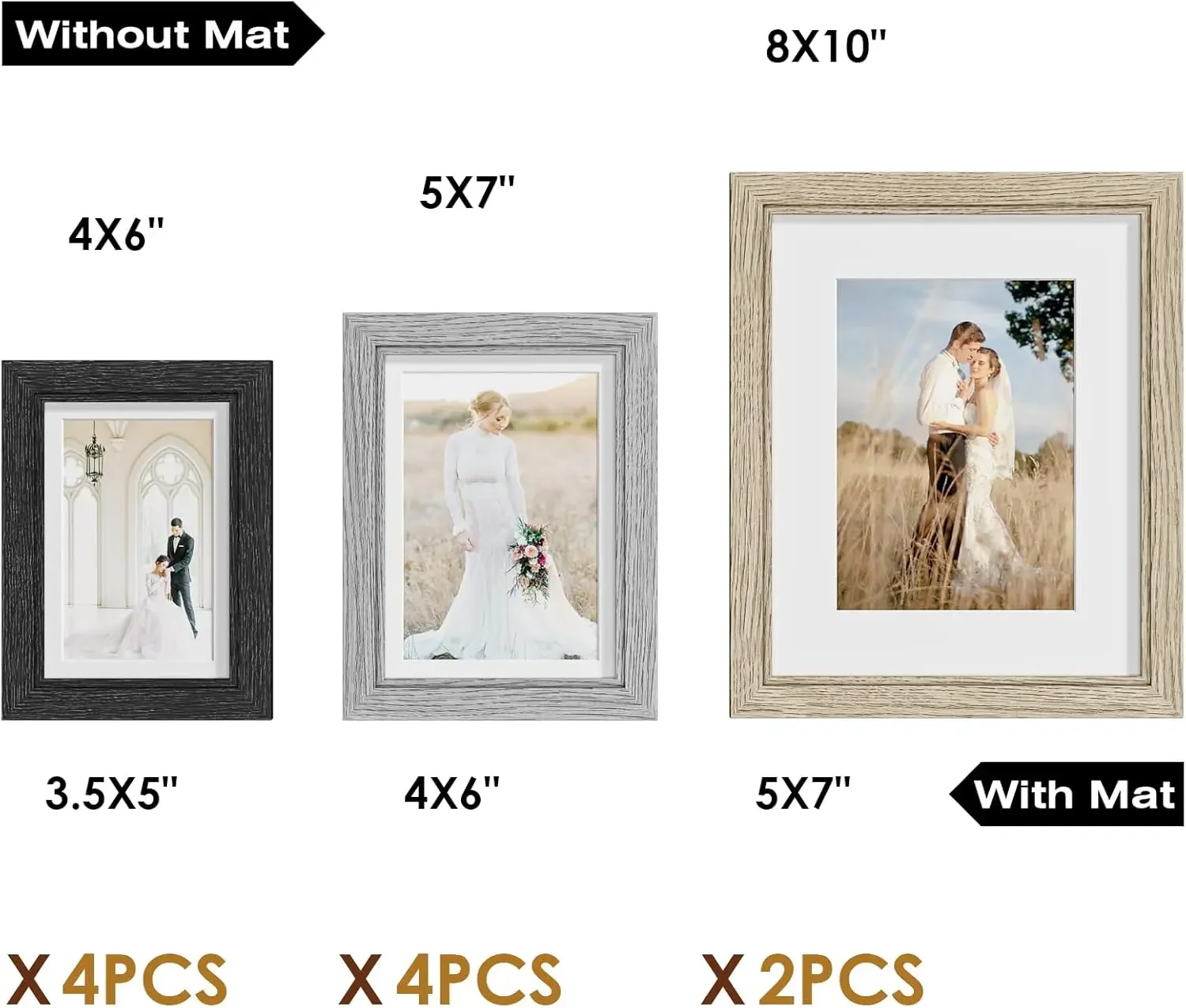 Picture Frames Set of 10, Picture Frames Collage Wall Decor with 8x10 5x7 4x6 Frames in 3 Different Finishes