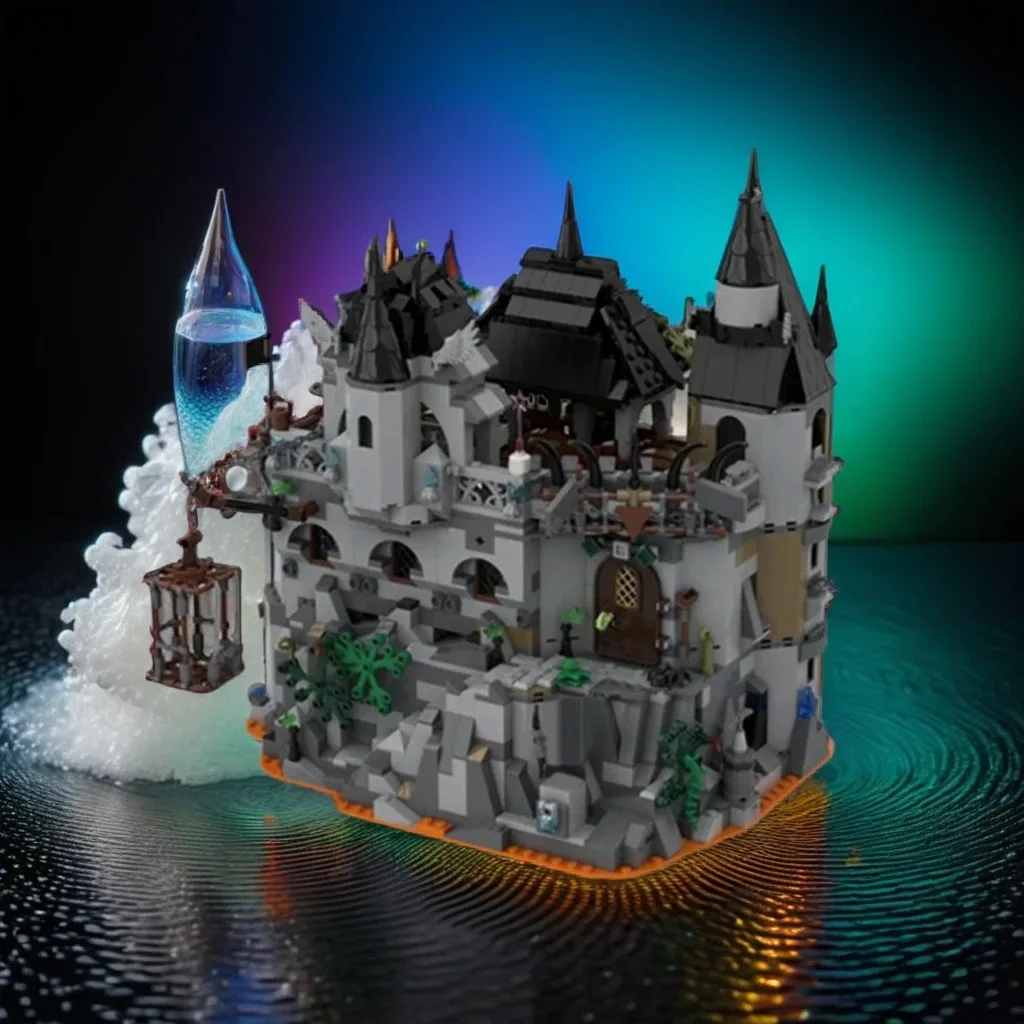 

1756 шт., басть лавы MOC, вулканическая крепость с лавовым потоком, образовательное здание, блоки «сделай сам», игрушки на день рождения, подарок