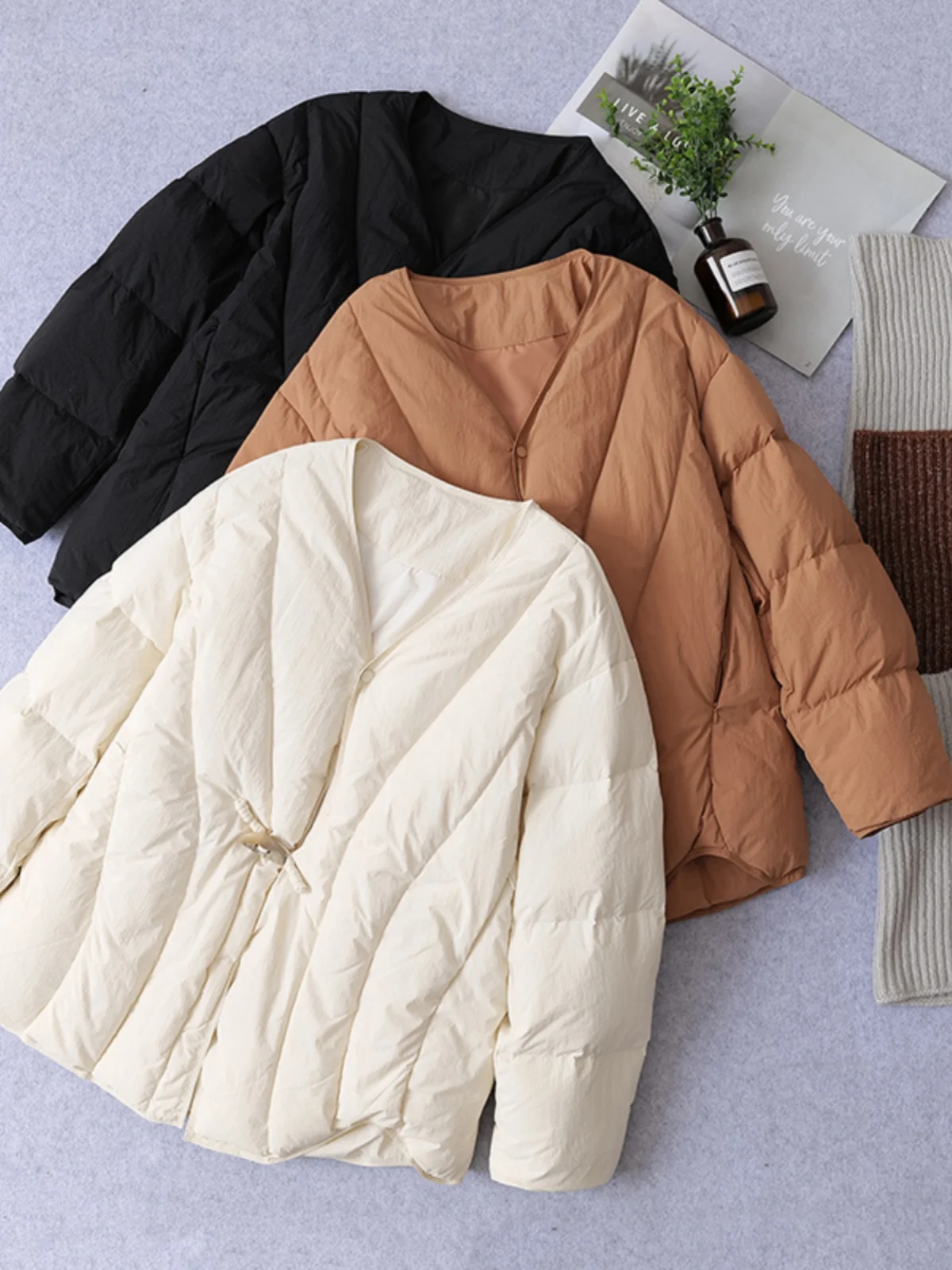 

Теплый пуховик из хлопка с V-образным вырезом, свободный, в стиле китайского чайного костюма, универсальный, длинный, на пуговицах, зимнее пальто