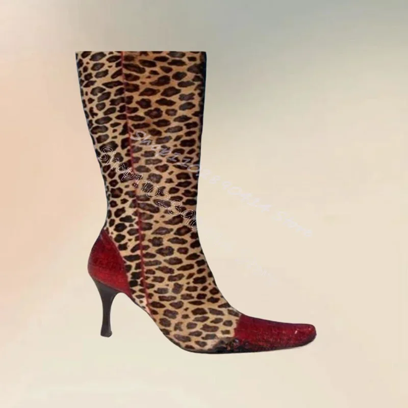 

Red Alligator Leopard Print Pointed Toe Boots Side Zipper Women Shoes Thin High Heels Fashion Banquet 2025 Zapatos Para Mujere