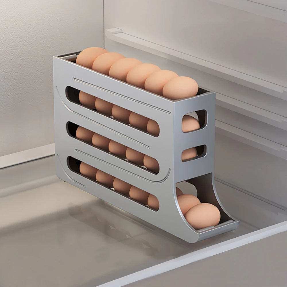 Cucina frigorifero Slide Egg Box multifunzionale Egg Rolling Rack grande capacità Egg Basket uova contenitori portaoggetti