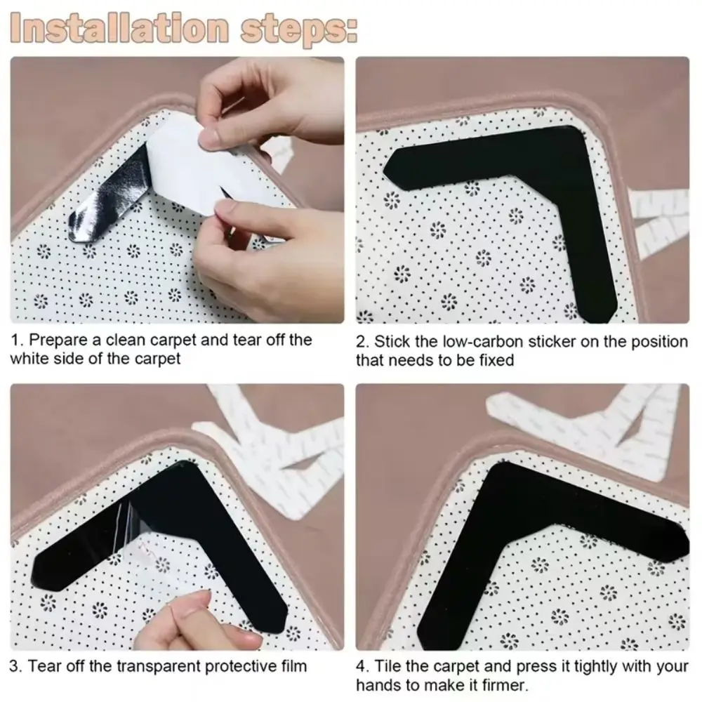 4Pcs Strong Adhesive Non-slip Carpet Stickers Reusable Mult Shapes Rug Corner Gripper Multifunctional PU Carpet Tape Sofa Mat