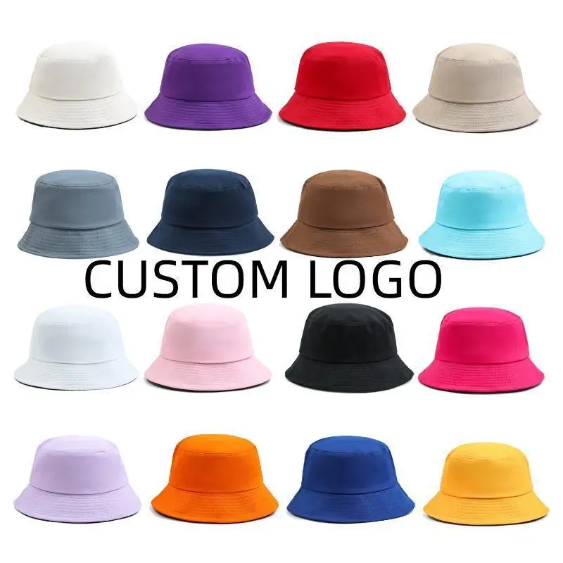 Customized Pure Cotton Solid Color Fisherman Hat Embroidered Print Logo Mend Women Sun Hats Hiking Fishing Team Advertising Cap
