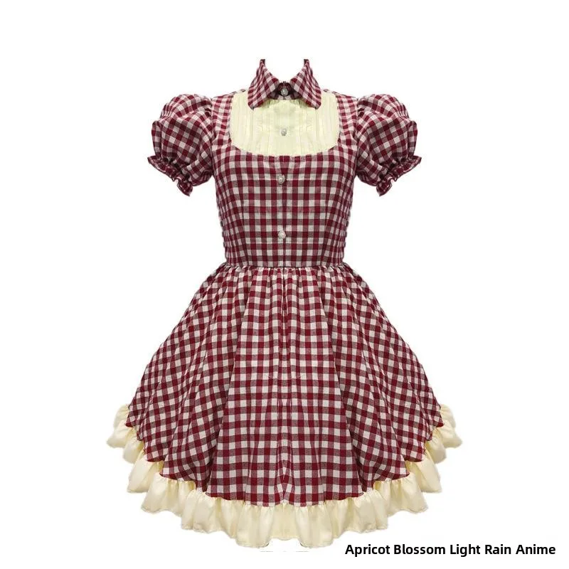 زي تنكري نسائي تقليدي صيني بنمط مدرسي ولوليتا مع نقشة مربعات