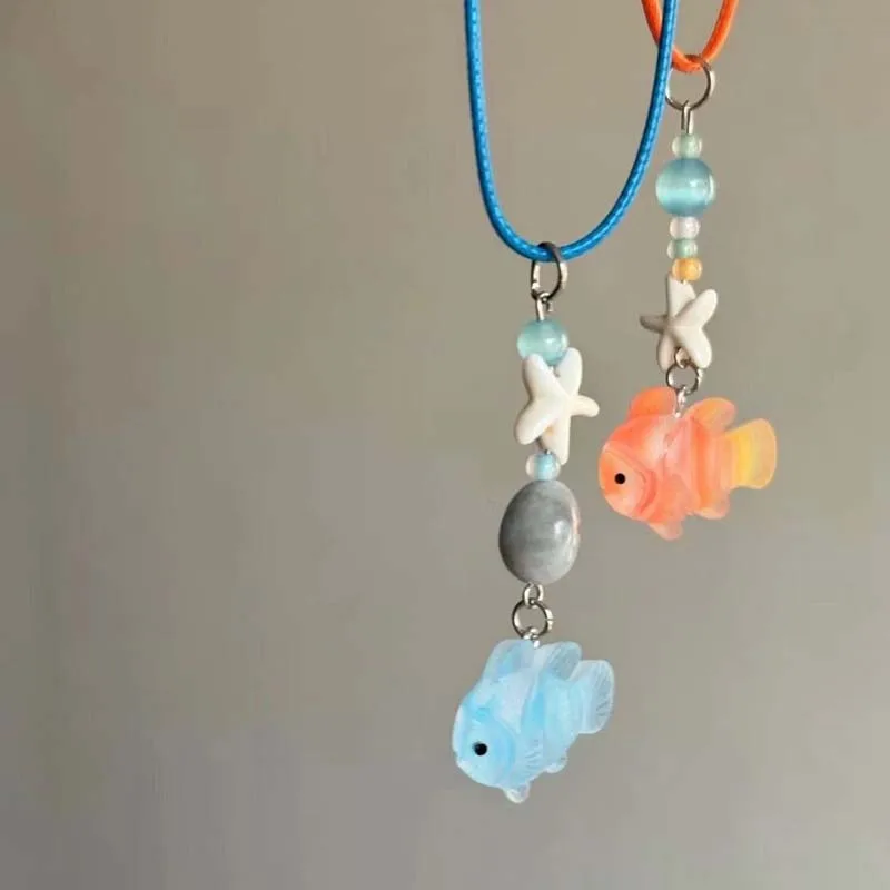 Cute Cartoon Fish Pendant Necklace for Girls Colorful Rope Chain Necklace Best Friends Necklace BFF Friendship Accessories