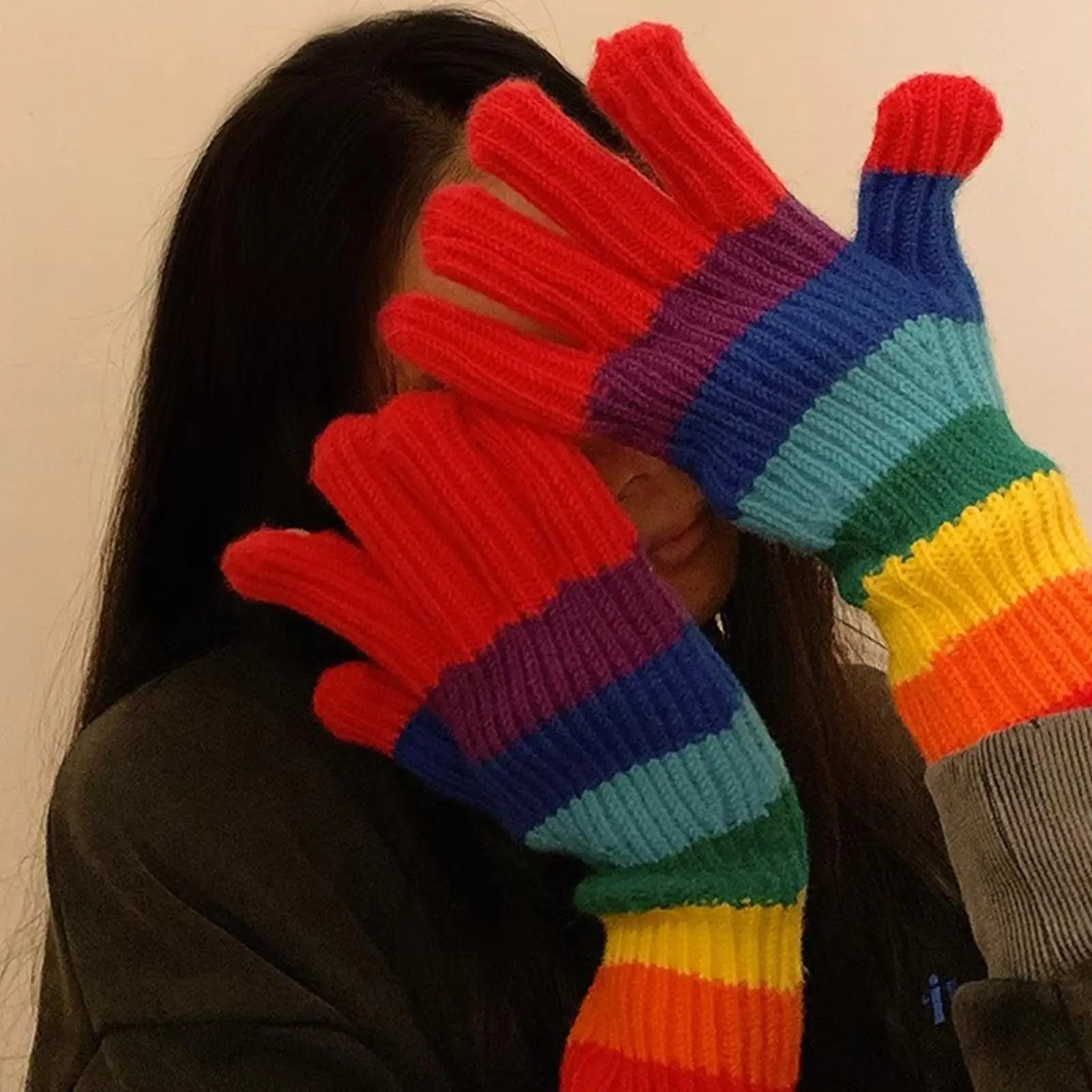 Regenboog touchscreen winterhandschoenen Warme gebreide wanten Antisliphandgreep voor dames, autorijden, hardlopen, skiën en woon-werkverkeer buiten