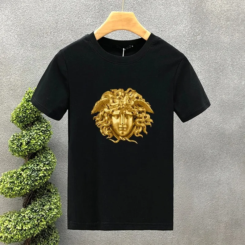 2024 High Quality Oversized Luxury Brand Golden Medusa 100% Cotton Print Tees Summer Harajuku for Men/Women Short Sleeve T-shirt