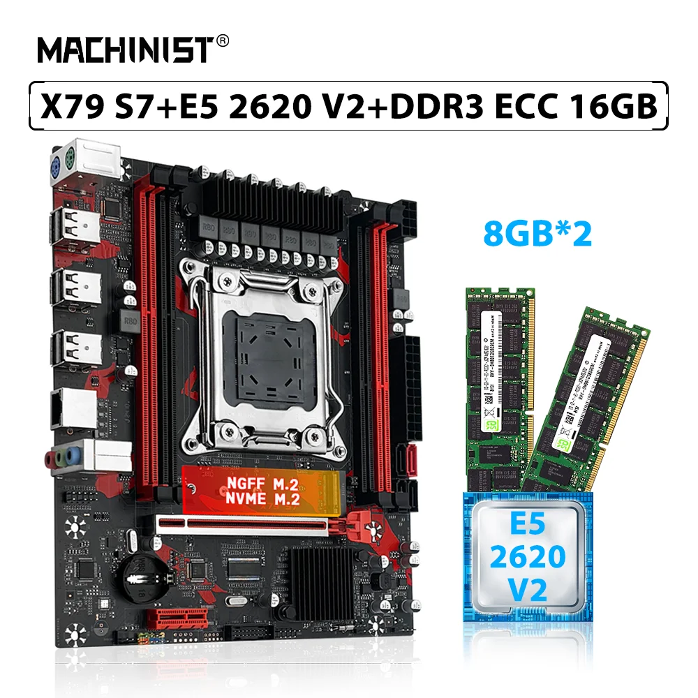 

MACHINIST X79 S7 Motherboard Set LGA 2011 Kit Xeon E5 2620 V2 Processor CPU 2pcs*8GB=16GB DDR3 ECC RAM Memory NVME/SATA M.2 USB