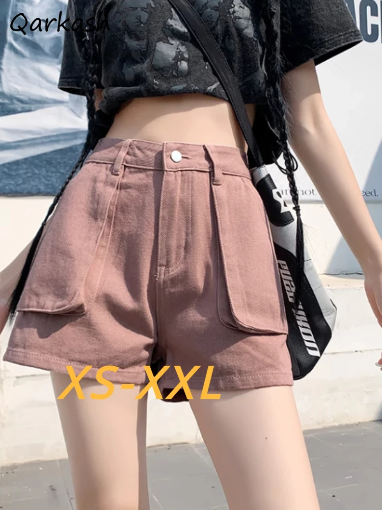 

Pockets Shorts for Women Youthful Vitality Prevalent Baggy Solid Summer Schoolgirls Casual Harajuku American Style Preppy Y2k