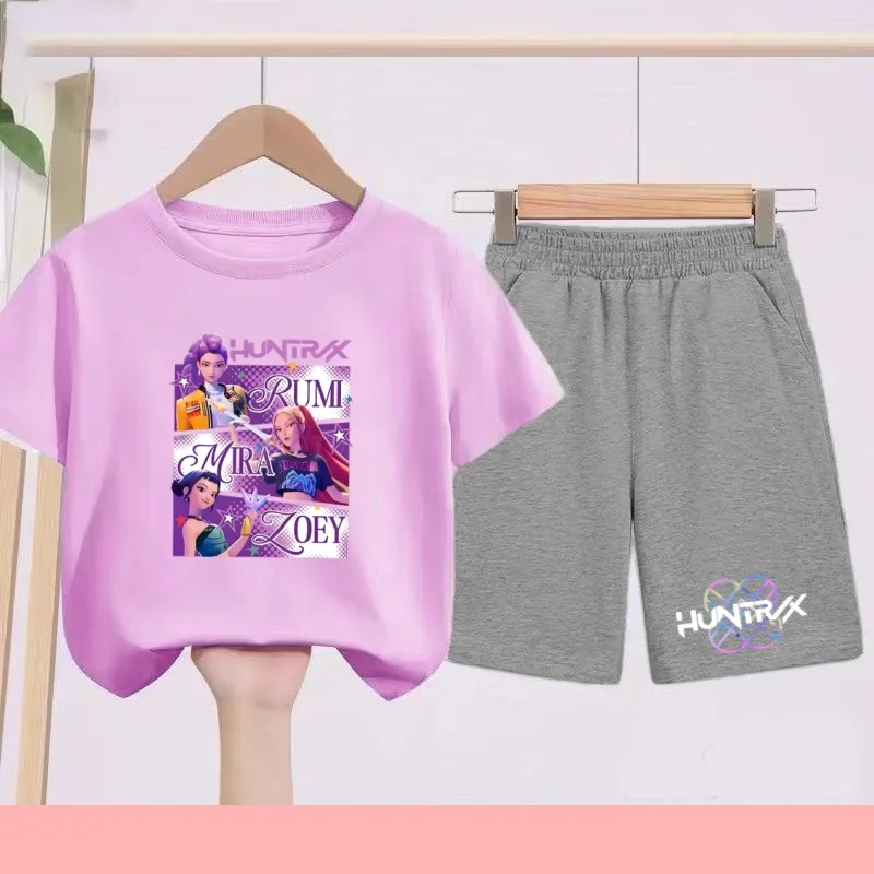 

Kids 2-piece Set Cartoon-pattern Short-sleeved T-shirt and Shorts Outfit, Suitable for Boys and Girls' Casual Summer Wear