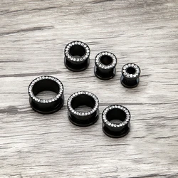 1Pc 6-16mmTrendy Black Clip Rhinestones I-shaped Ear Expander For Men's Women Fashion Ear Expander Male Hip Hop Earrings Jewelry