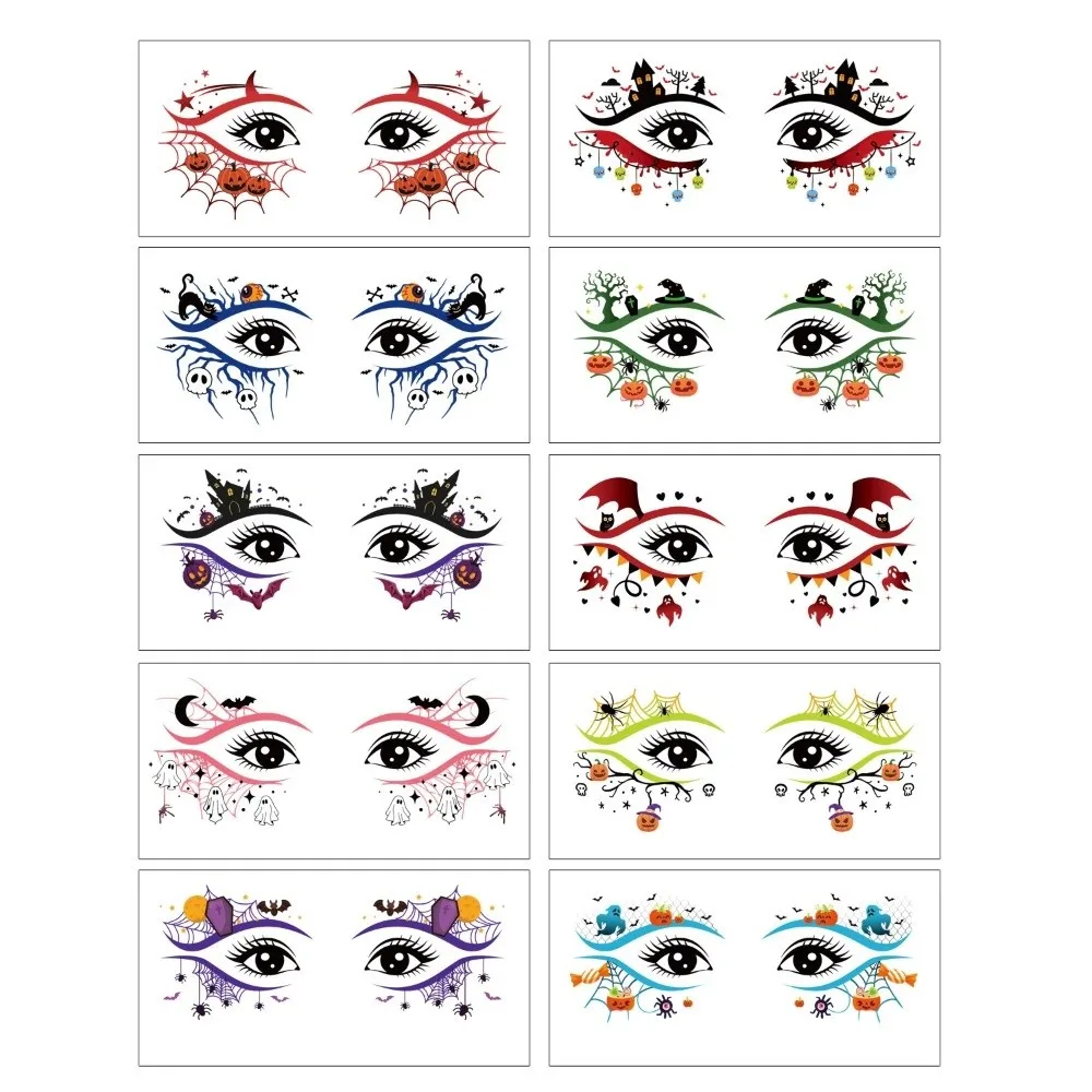 Pumpkin Ghost Skull Halloween Face Tattoo Cartoon Disposable Cheek Eyes Temporary Stickers Portable Transparent